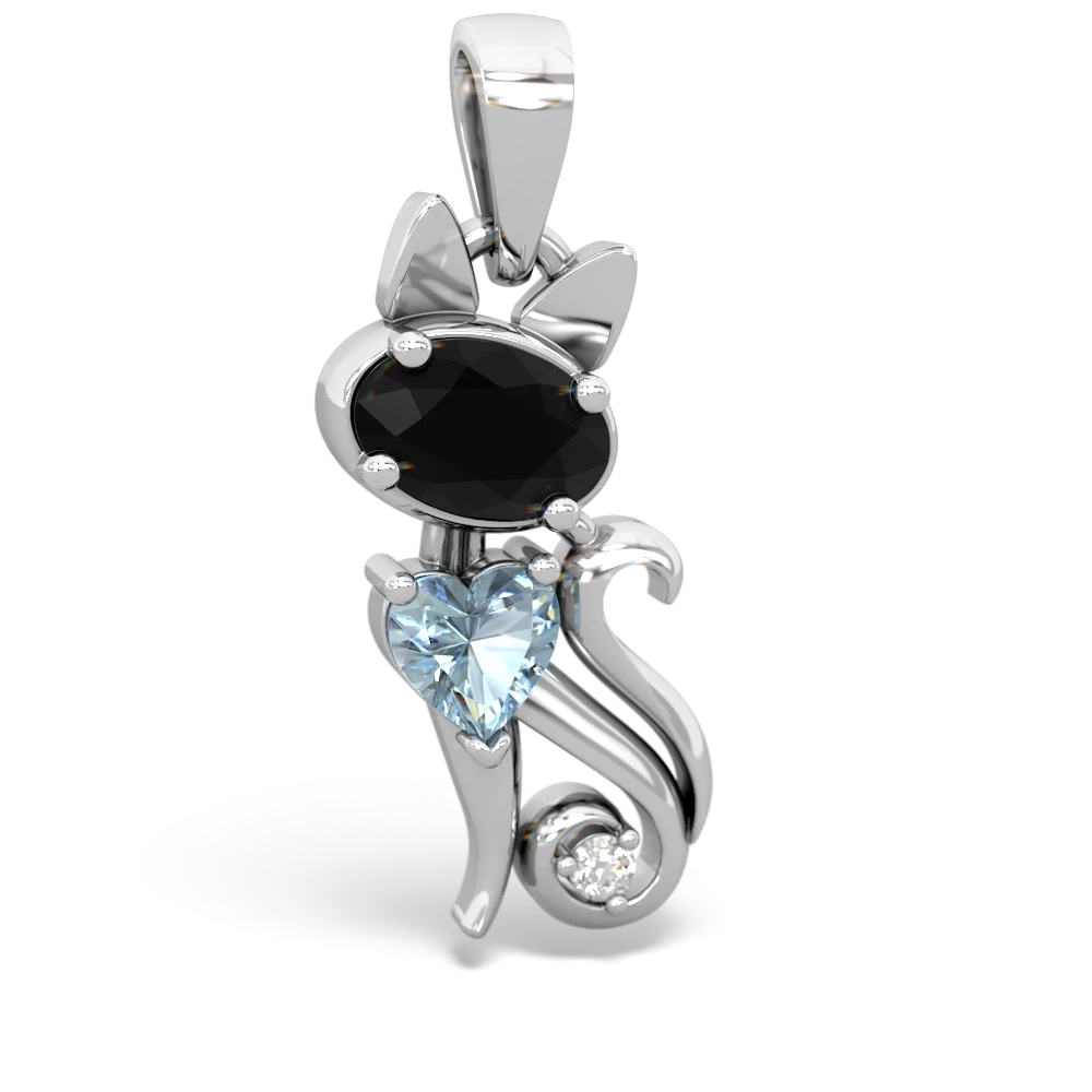 Onyx Kitten 14K White Gold pendant P5780