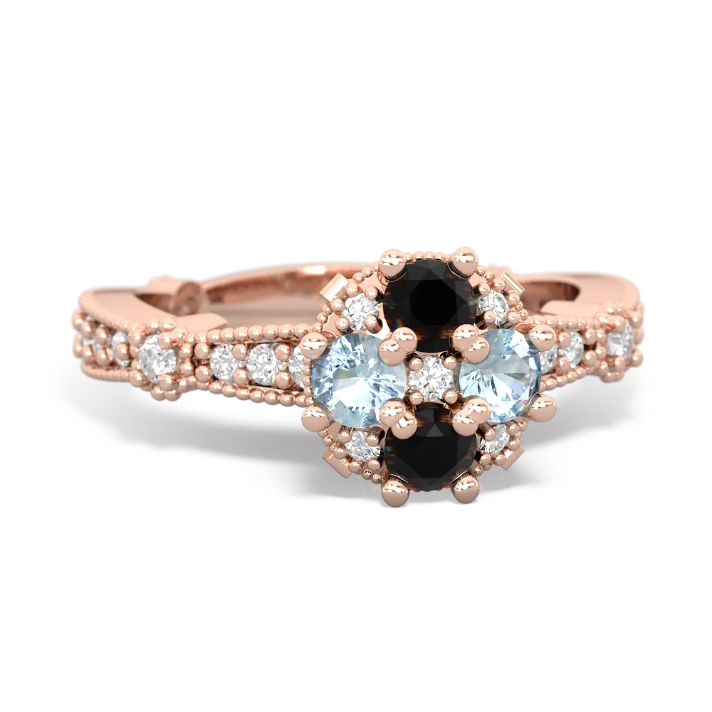 Onyx Sparkling Tiara Cluster 14K Rose Gold ring R26293RD