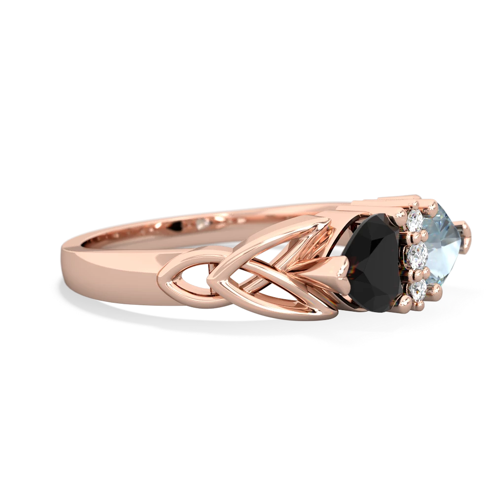 Onyx Celtic Knot Double Heart 14K Rose Gold ring R5040