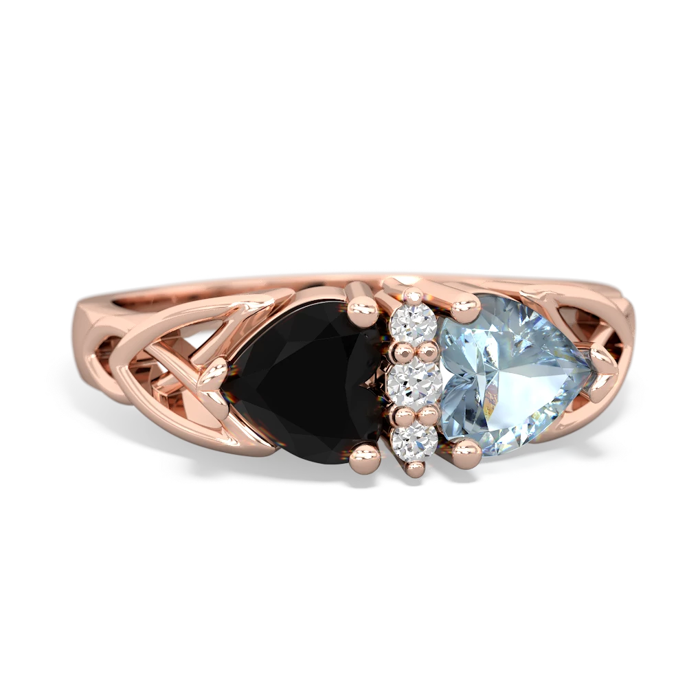 Onyx Celtic Knot Double Heart 14K Rose Gold ring R5040