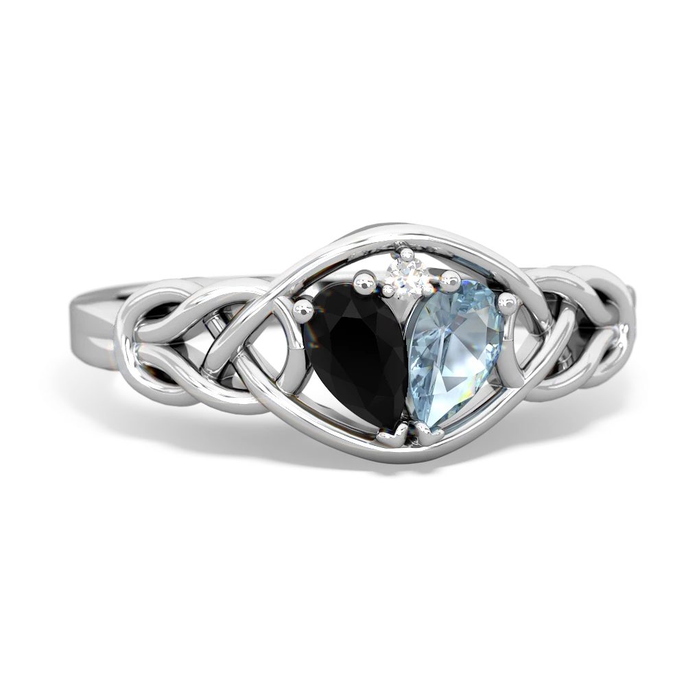 Onyx Celtic Love Knot 14K White Gold ring R5420