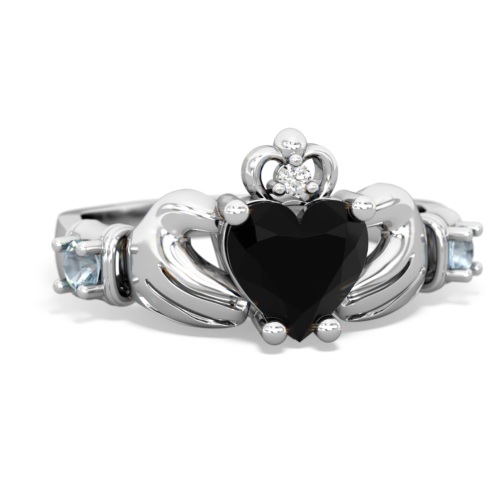 Onyx Claddagh Keepsake 14K White Gold ring R5245