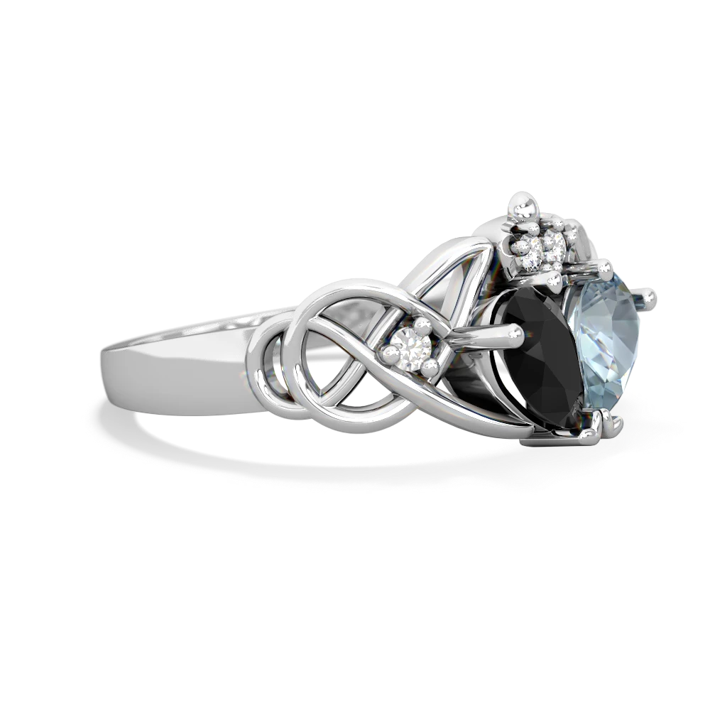 Onyx 'One Heart' Celtic Knot Claddagh 14K White Gold ring R5322