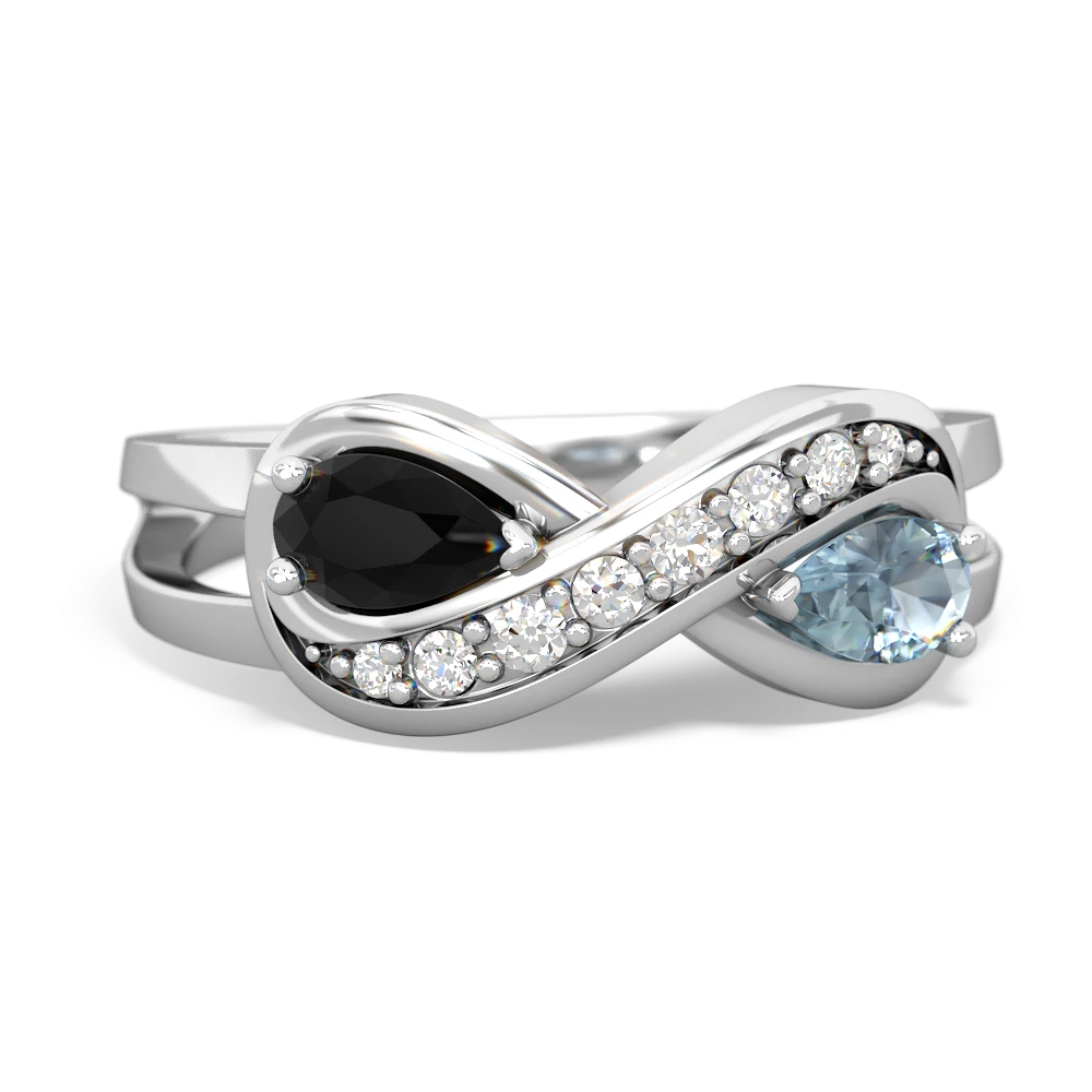 Onyx Diamond Infinity 14K White Gold ring R5390