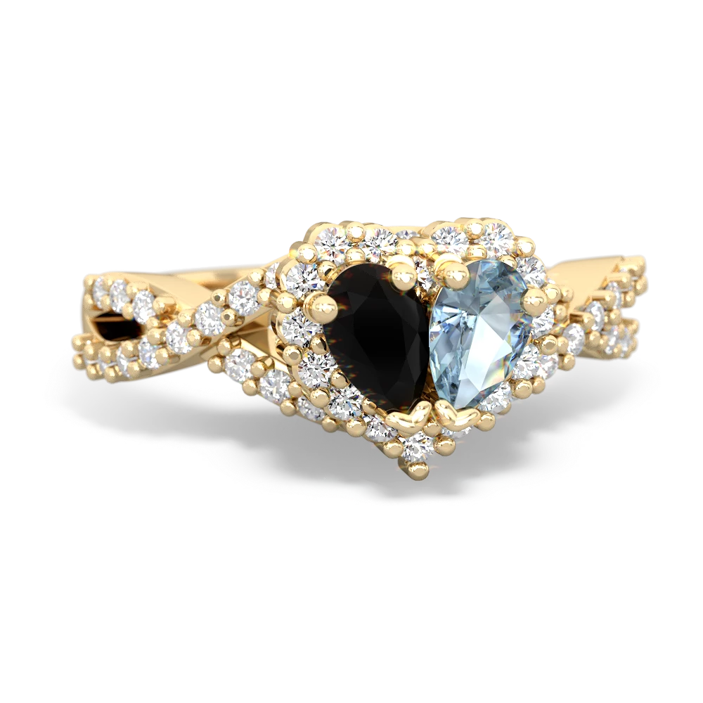 Onyx Diamond Twist 'One Heart' 14K Yellow Gold ring R2640HRT