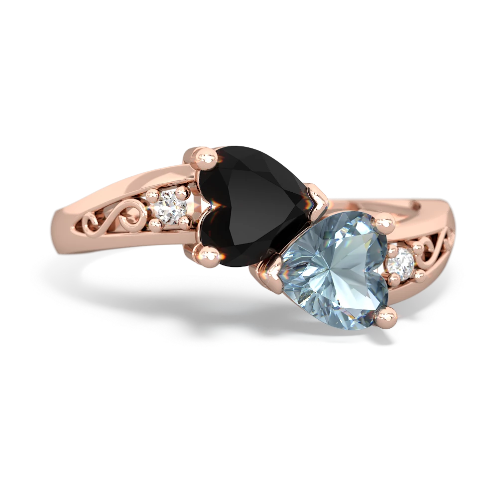 Onyx Snuggling Hearts 14K Rose Gold ring R2178