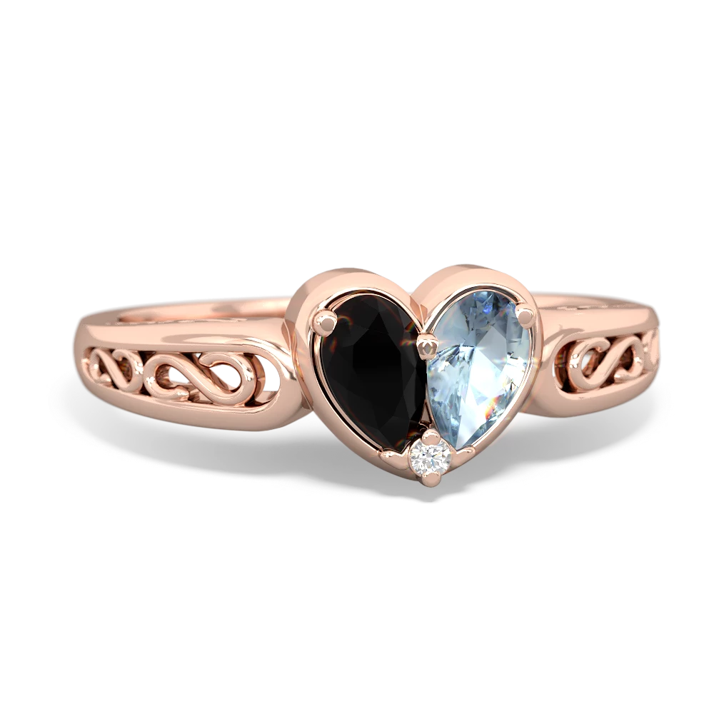 Onyx Filligree 'One Heart' 14K Rose Gold ring R5070