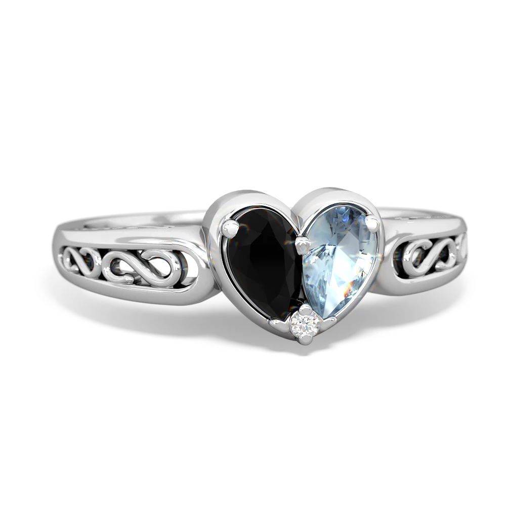 Onyx Filligree 'One Heart' 14K White Gold ring R5070