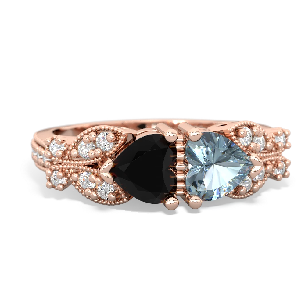 Onyx Diamond Butterflies 14K Rose Gold ring R5601