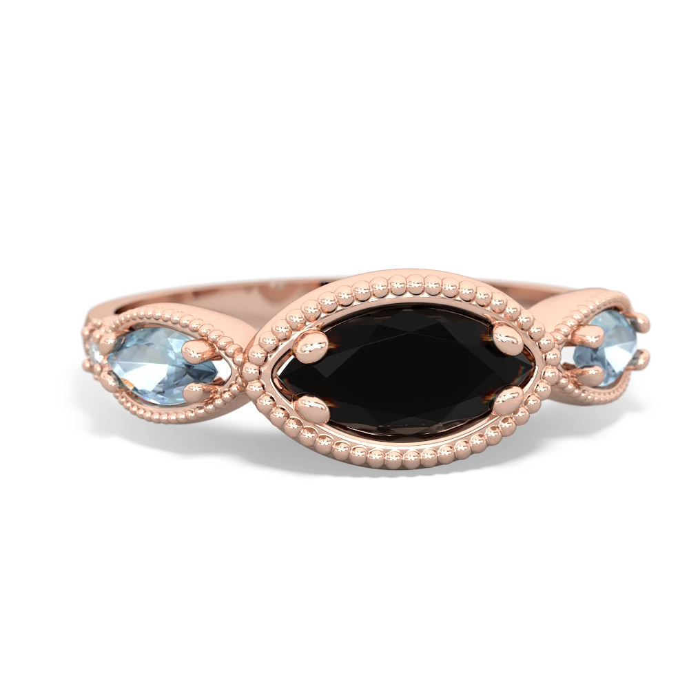 Onyx Milgrain Marquise 14K Rose Gold ring R5700