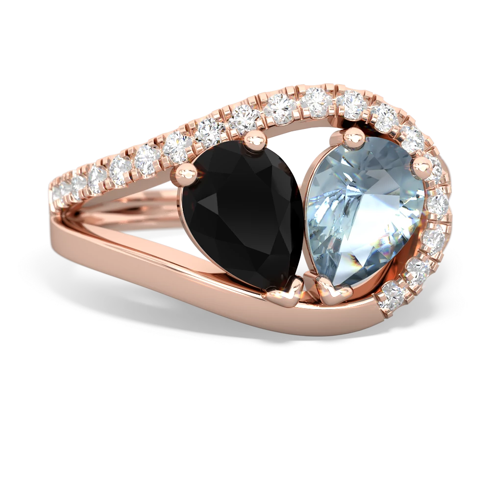 Onyx Nestled Heart Keepsake 14K Rose Gold ring R5650