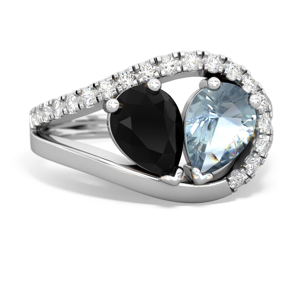 Onyx Nestled Heart Keepsake 14K White Gold ring R5650