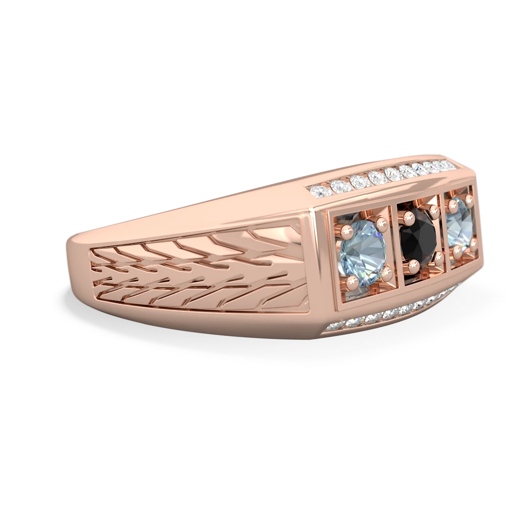 Onyx Three Stone Tire Tread Men's 14K Rose Gold ring R0520