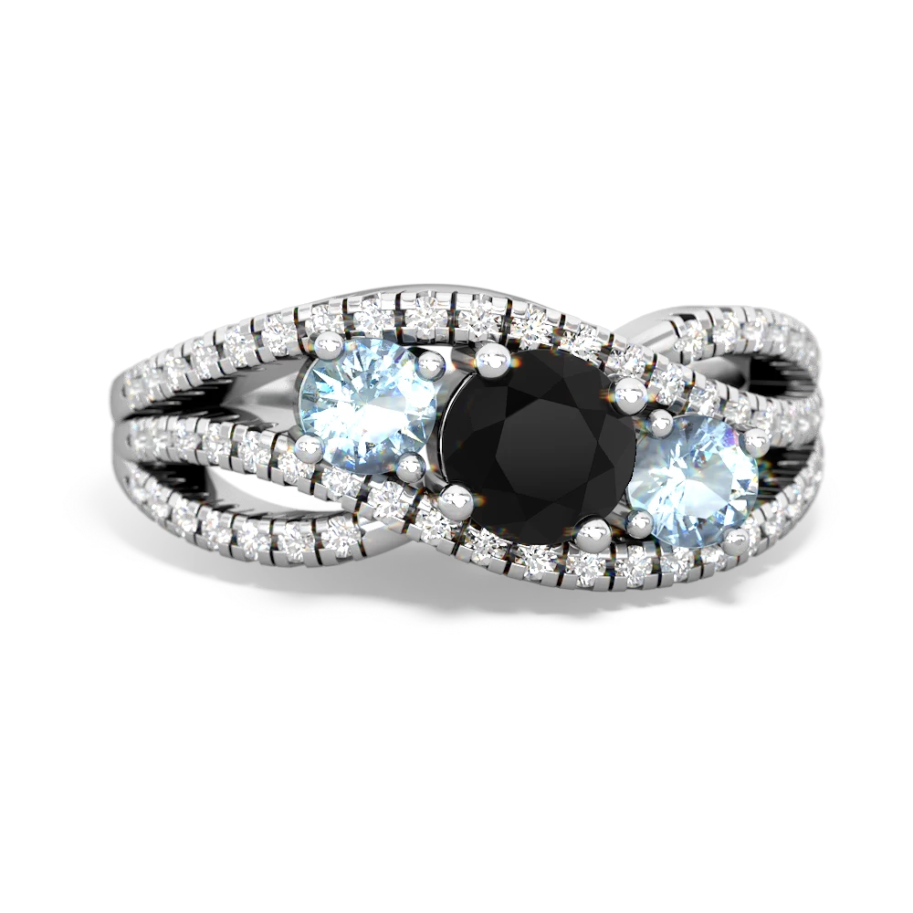 Onyx Three Stone Aurora 14K White Gold ring R3080