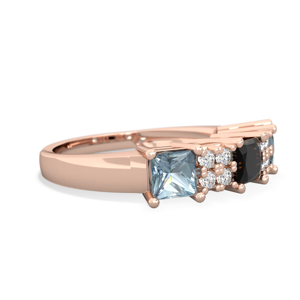 Onyx Three Stone Diamond Cluster 14K Rose Gold ring R2592