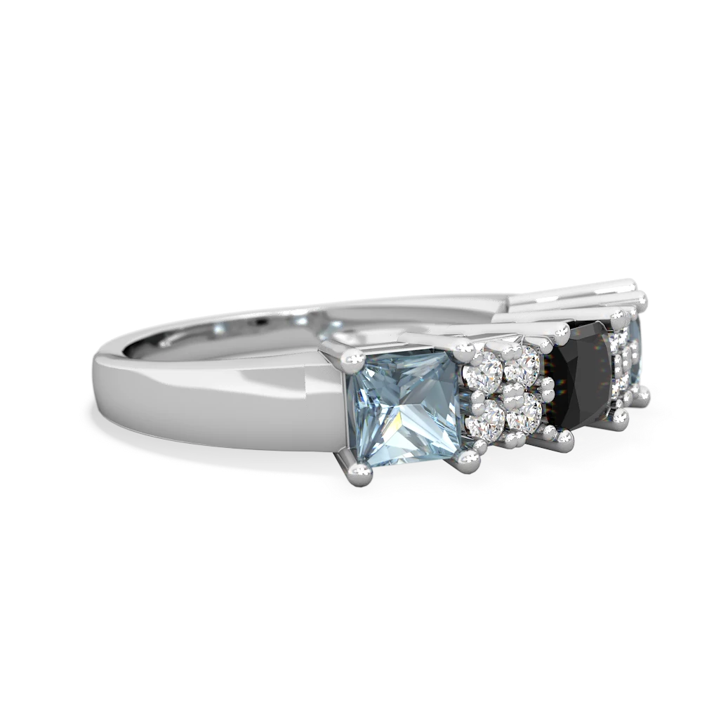 Onyx Three Stone Diamond Cluster 14K White Gold ring R2592