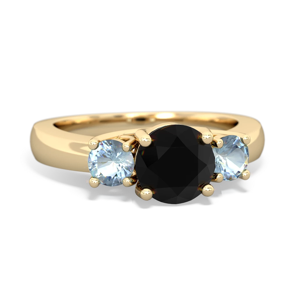 Onyx Three Stone Round Trellis 14K Yellow Gold ring R4018