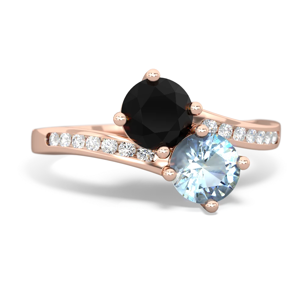 Onyx Channel Set Two Stone 14K Rose Gold ring R5303