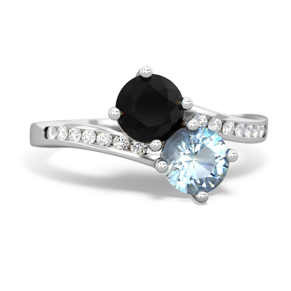 Onyx Channel Set Two Stone 14K White Gold ring R5303