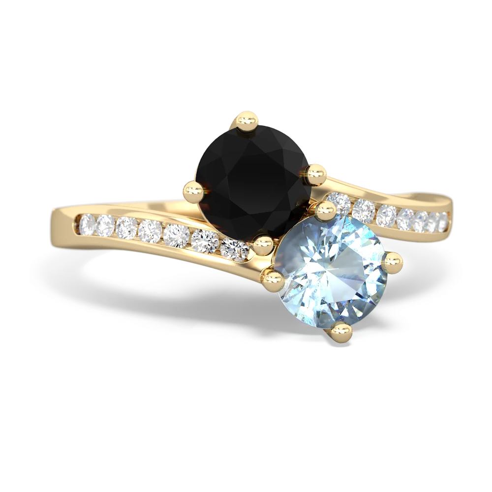 Onyx Channel Set Two Stone 14K Yellow Gold ring R5303