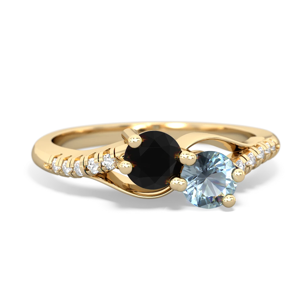 Onyx Infinity Pave Two Stone 14K Yellow Gold ring R5285