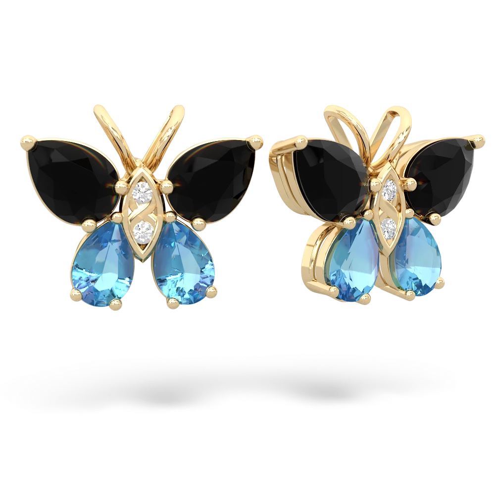 Onyx Butterfly 14K Yellow Gold earrings E2215