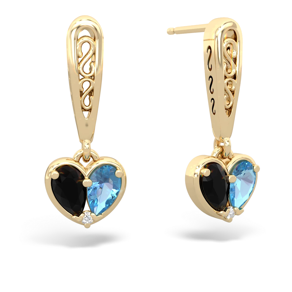 Onyx Filligree Heart 14K Yellow Gold earrings E5070