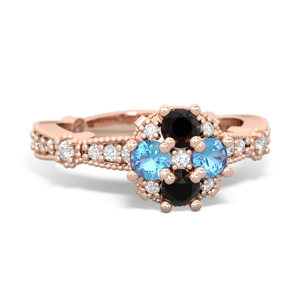 Onyx Sparkling Tiara Cluster 14K Rose Gold ring R26293RD