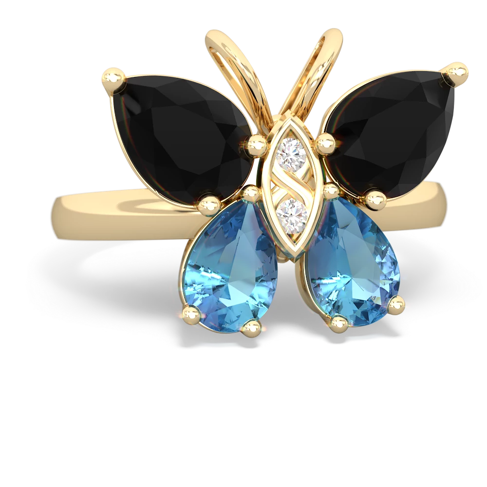 Onyx Butterfly 14K Yellow Gold ring R2215