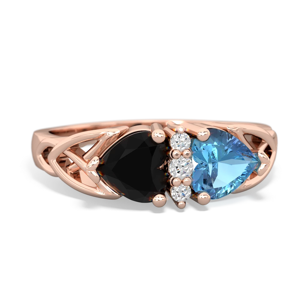 Onyx Celtic Knot Double Heart 14K Rose Gold ring R5040