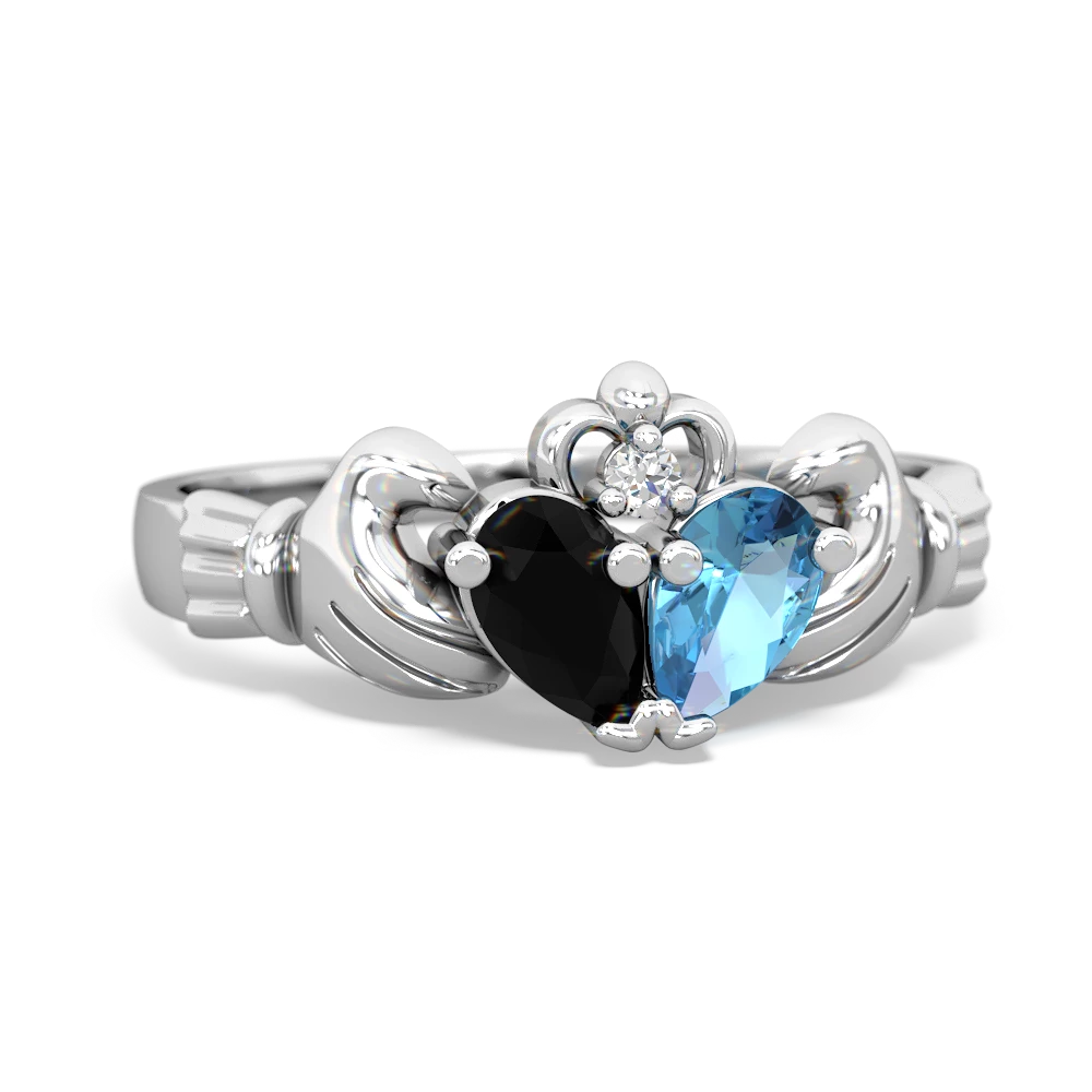 Onyx 'Our Heart' Claddagh 14K White Gold ring R2388