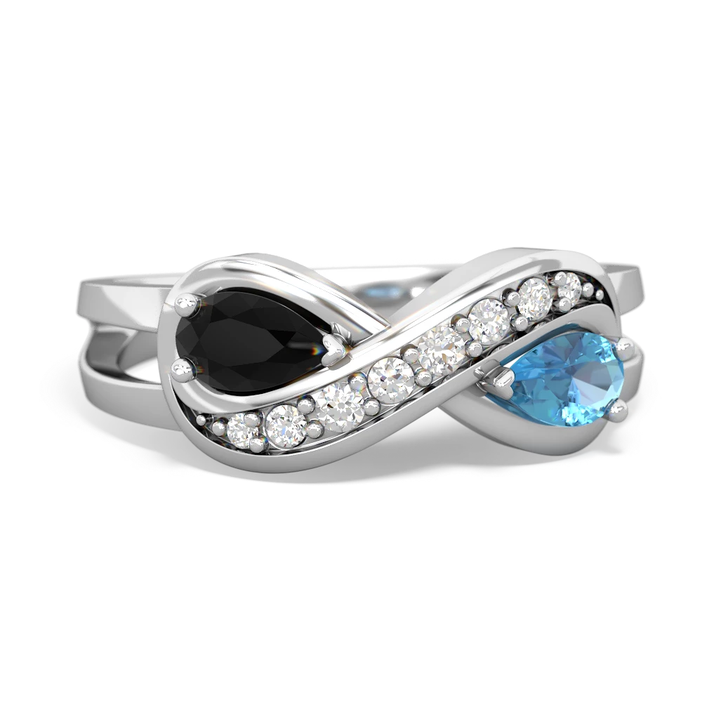 Onyx Diamond Infinity 14K White Gold ring R5390