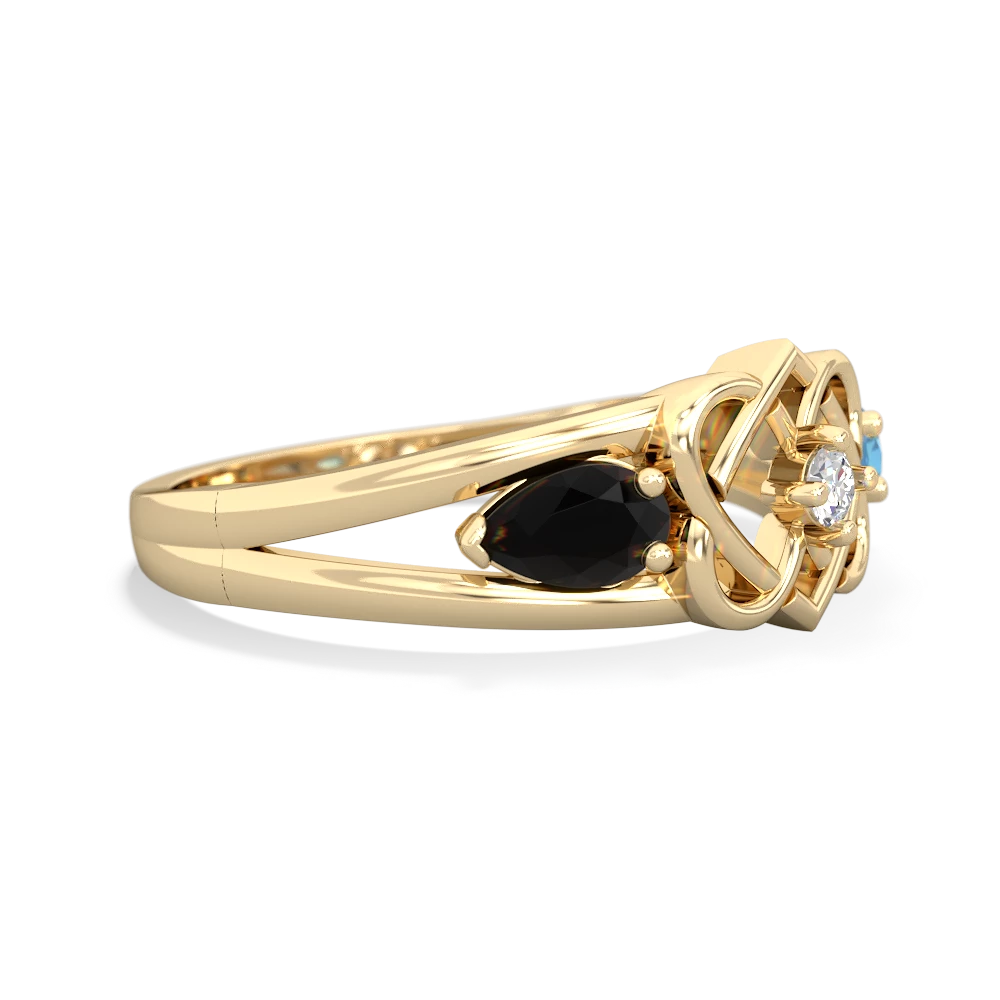 Onyx Hearts Intertwined 14K Yellow Gold ring R5880