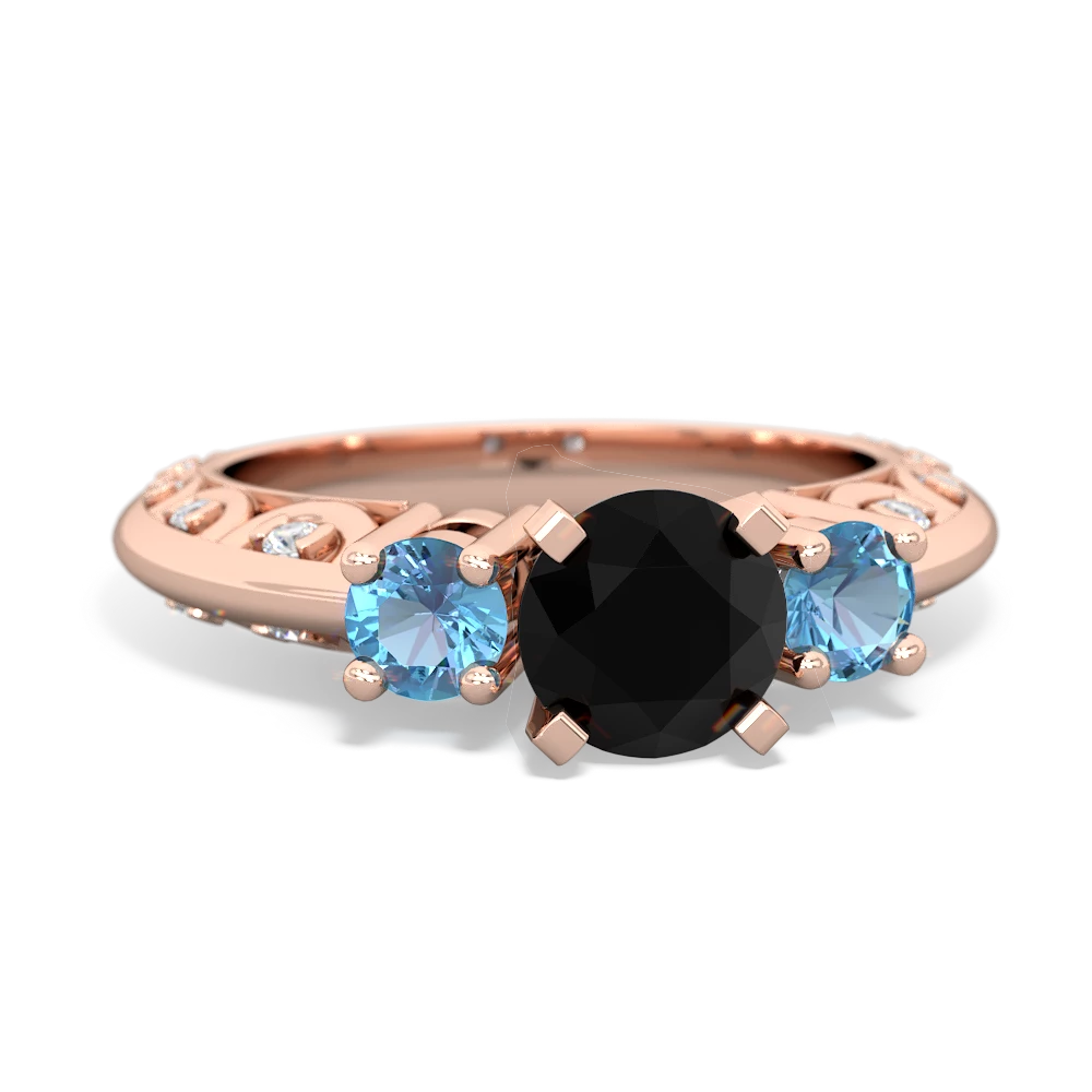 Onyx Art Deco Eternal Embrace Engagement 14K Rose Gold ring C2003