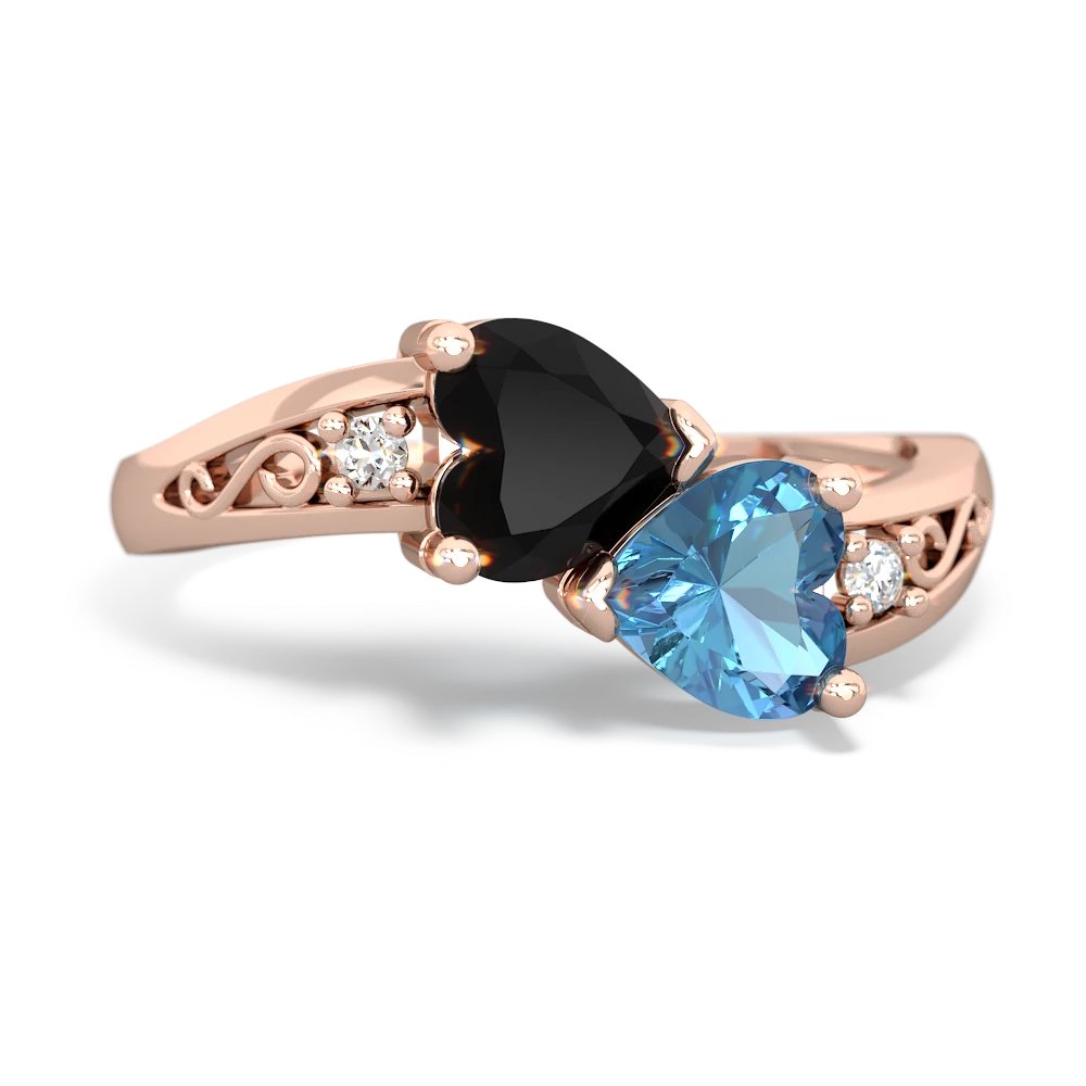 Onyx Snuggling Hearts 14K Rose Gold ring R2178