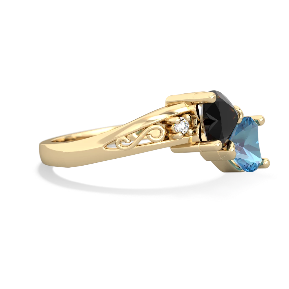 Onyx Snuggling Hearts 14K Yellow Gold ring R2178