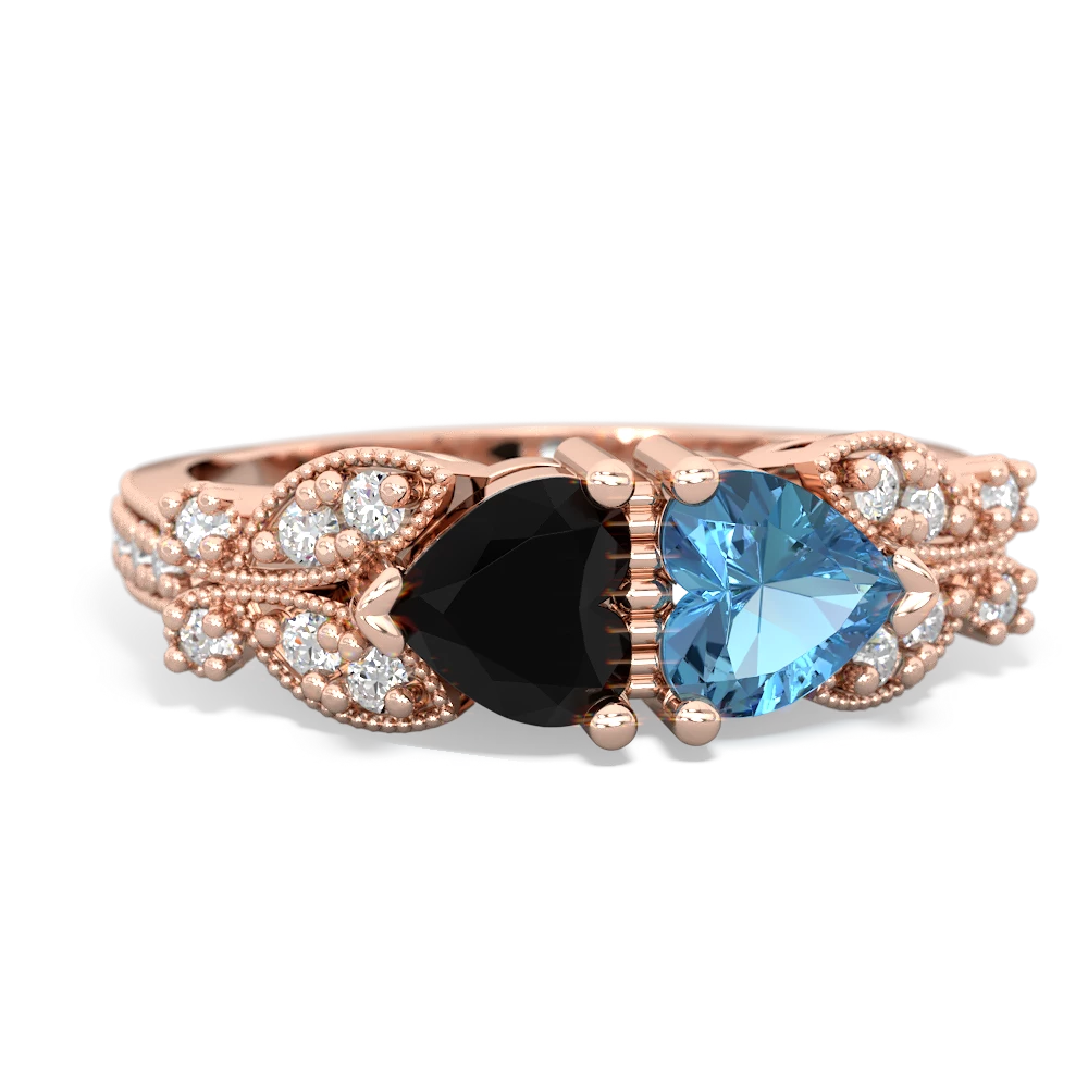 Onyx Diamond Butterflies 14K Rose Gold ring R5601