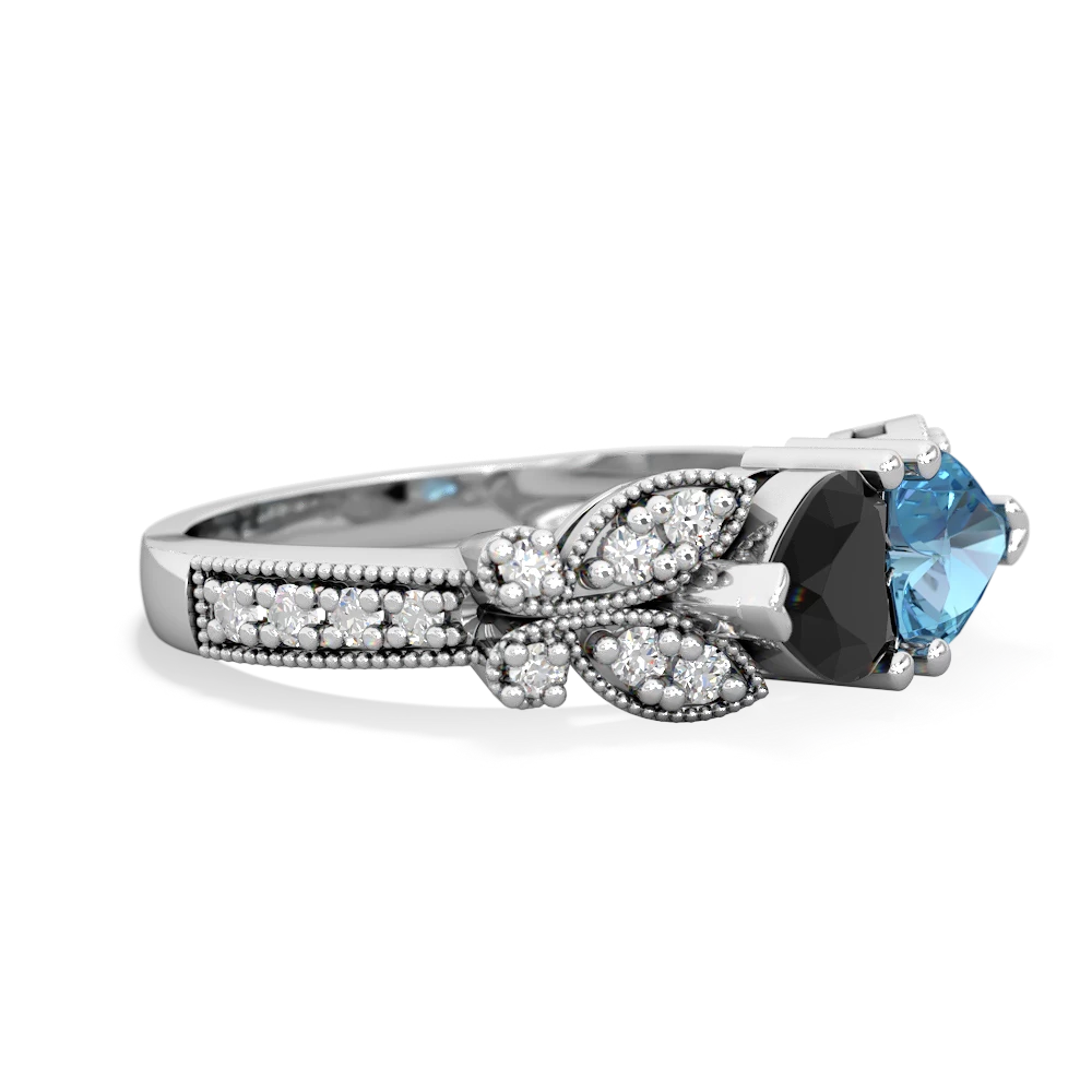 Onyx Diamond Butterflies 14K White Gold ring R5601