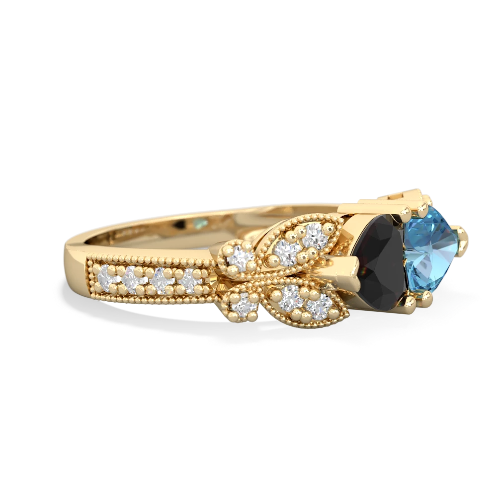 Onyx Diamond Butterflies 14K Yellow Gold ring R5601