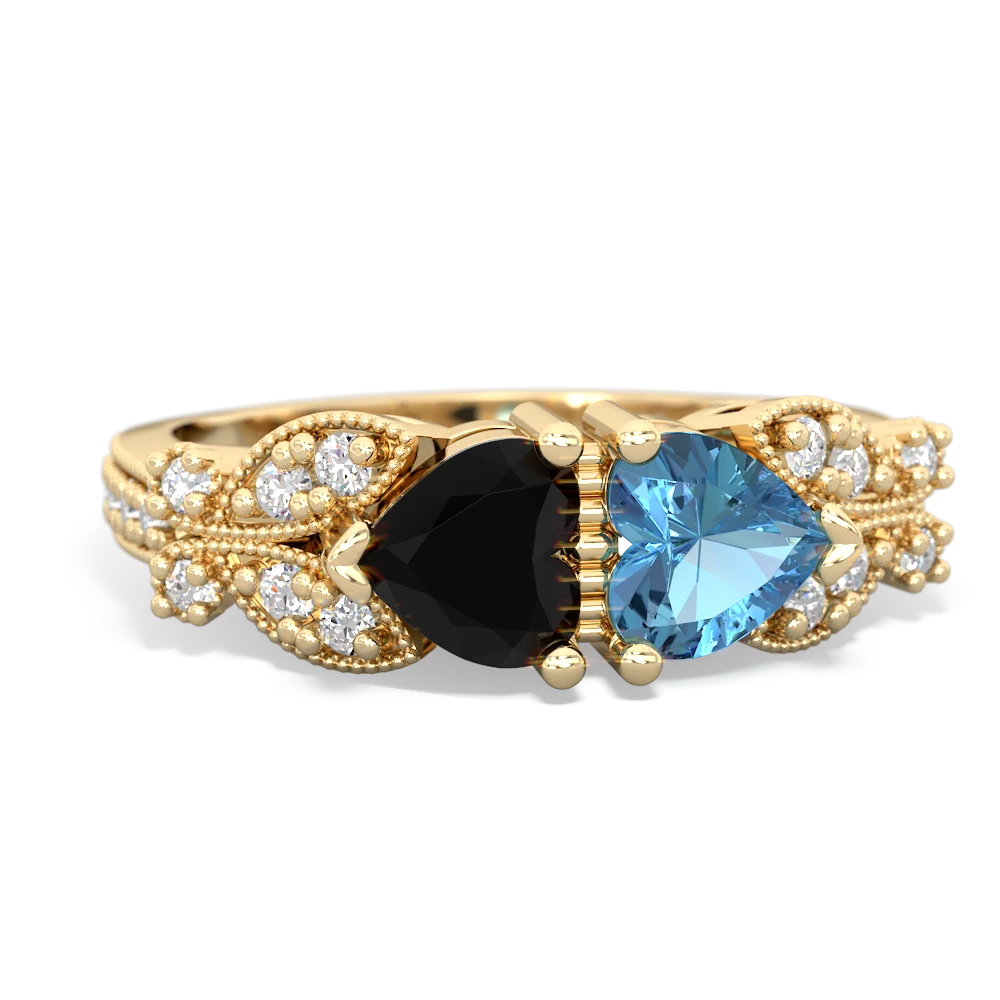 Onyx Diamond Butterflies 14K Yellow Gold ring R5601