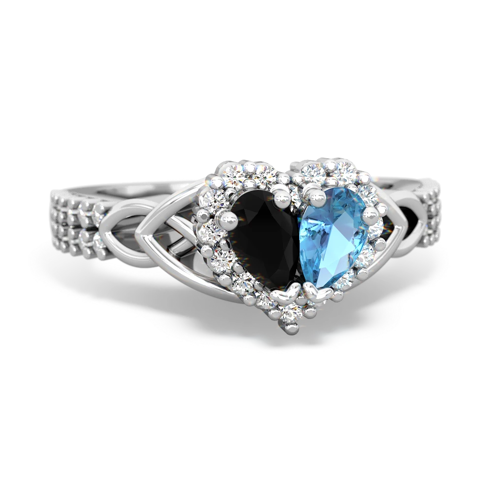 Onyx Celtic Knot Two Hearts As One 14K White Gold ring R2644HRT
