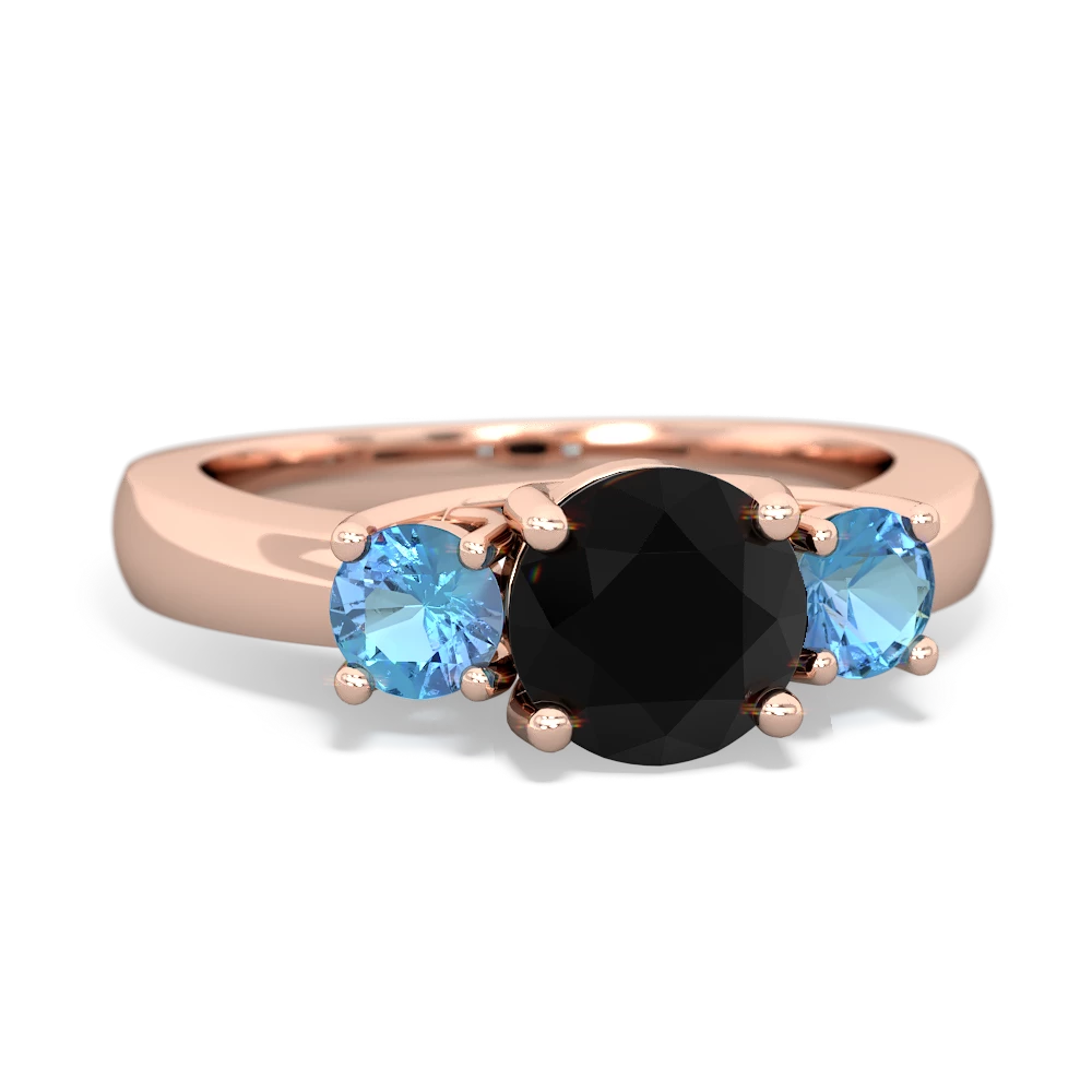 Onyx Three Stone Round Trellis 14K Rose Gold ring R4018