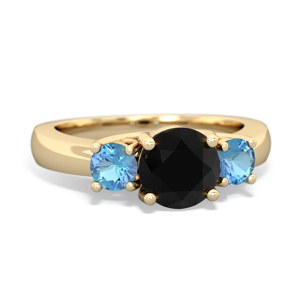 Onyx Three Stone Round Trellis 14K Yellow Gold ring R4018