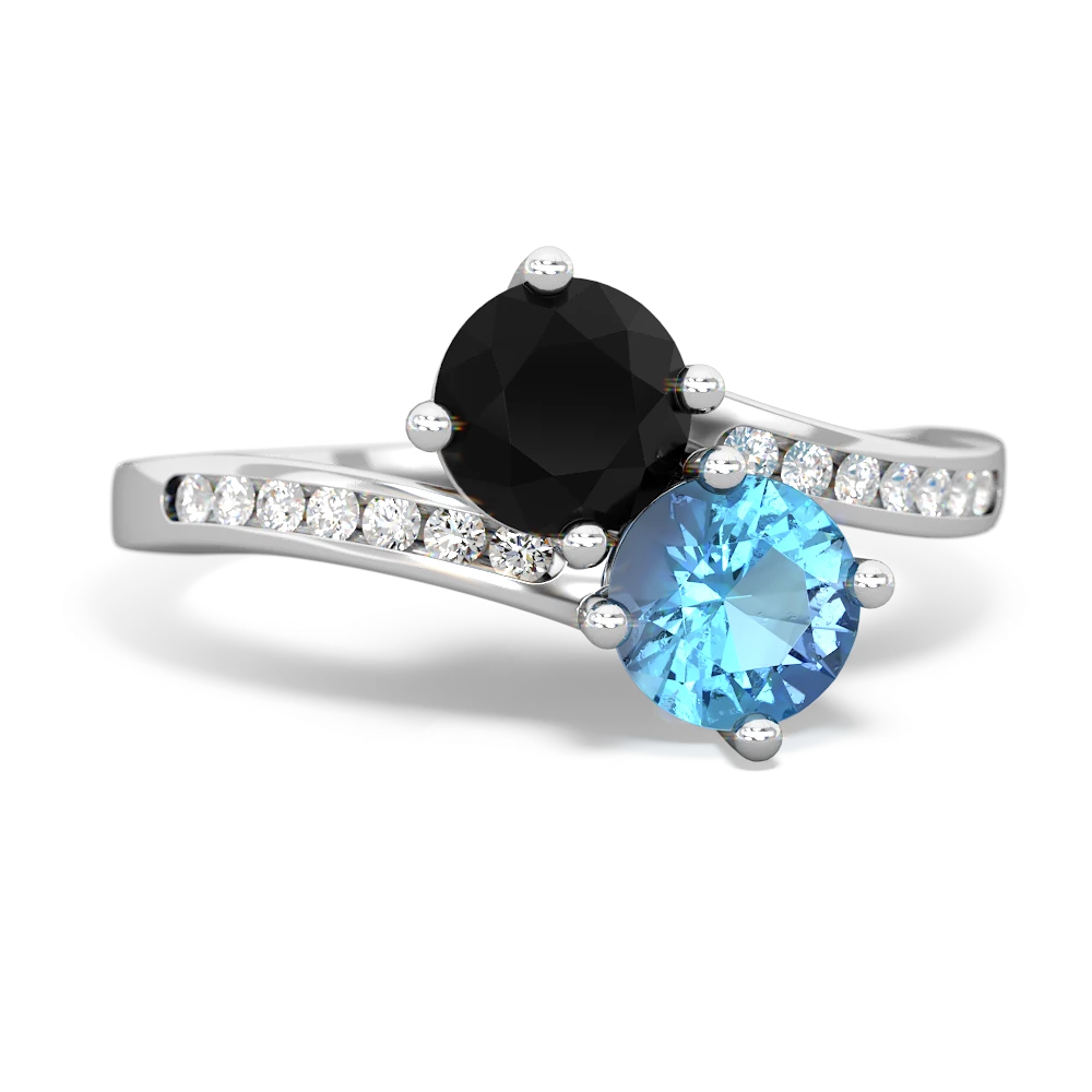 Onyx Channel Set Two Stone 14K White Gold ring R5303