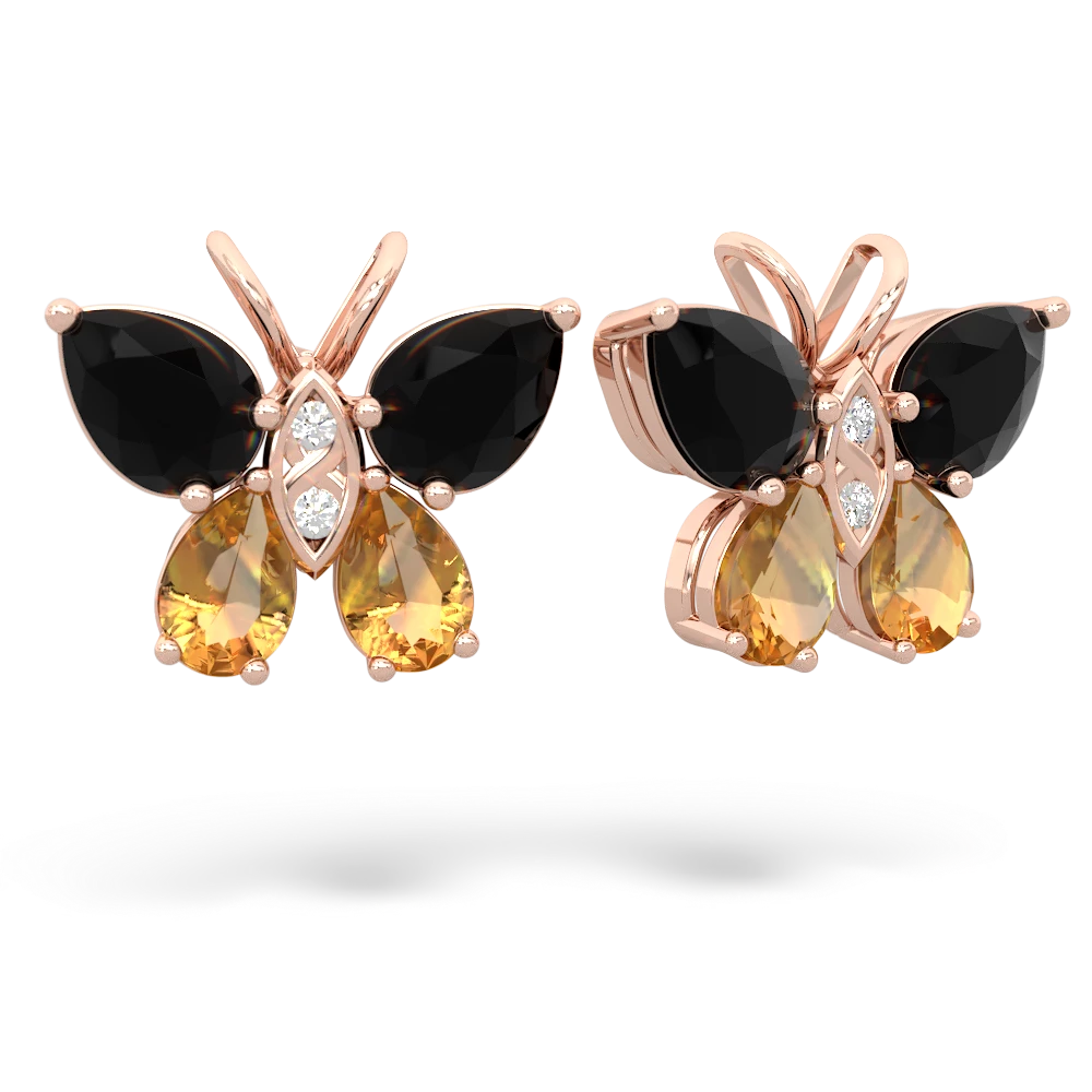 Onyx Butterfly 14K Rose Gold earrings E2215