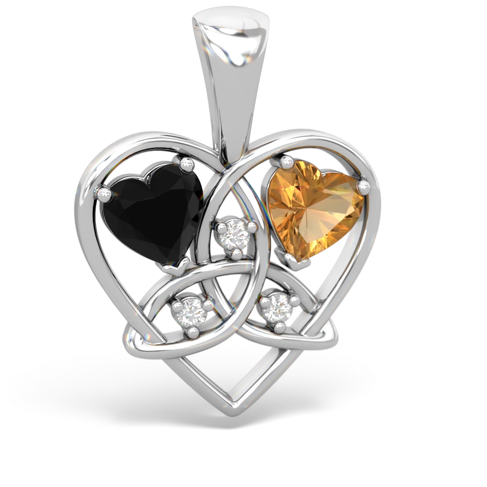 Onyx Celtic Trinity Heart 14K White Gold pendant P5331