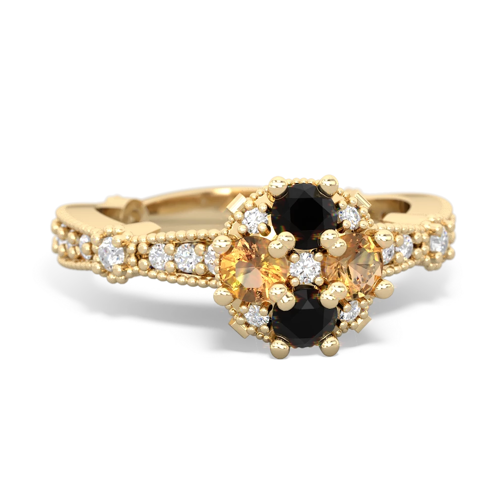 Onyx Sparkling Tiara Cluster 14K Yellow Gold ring R26293RD