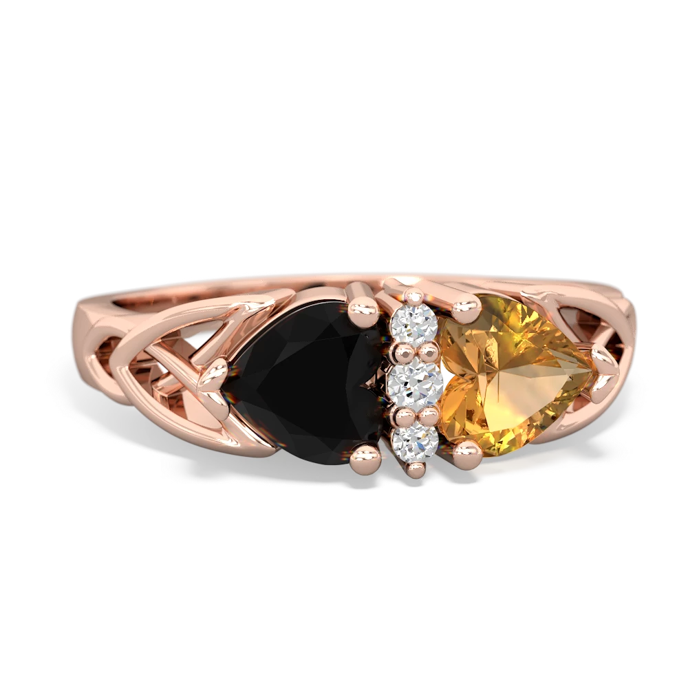 Onyx Celtic Knot Double Heart 14K Rose Gold ring R5040