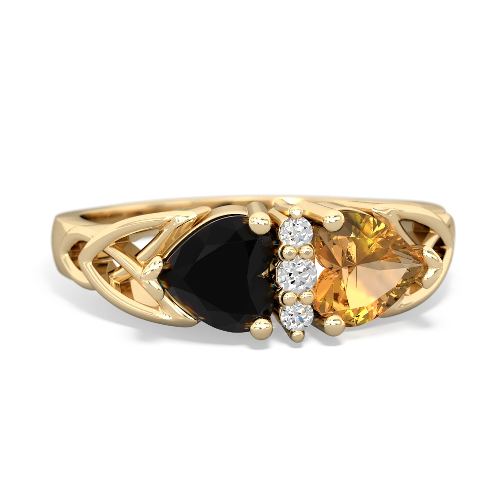 Onyx Celtic Knot Double Heart 14K Yellow Gold ring R5040