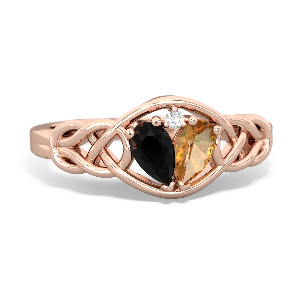 Onyx Celtic Love Knot 14K Rose Gold ring R5420